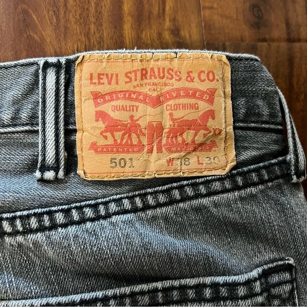 Levi’s 501 Straight Leg Faded Black Button Fly Jeans size 38 x 30